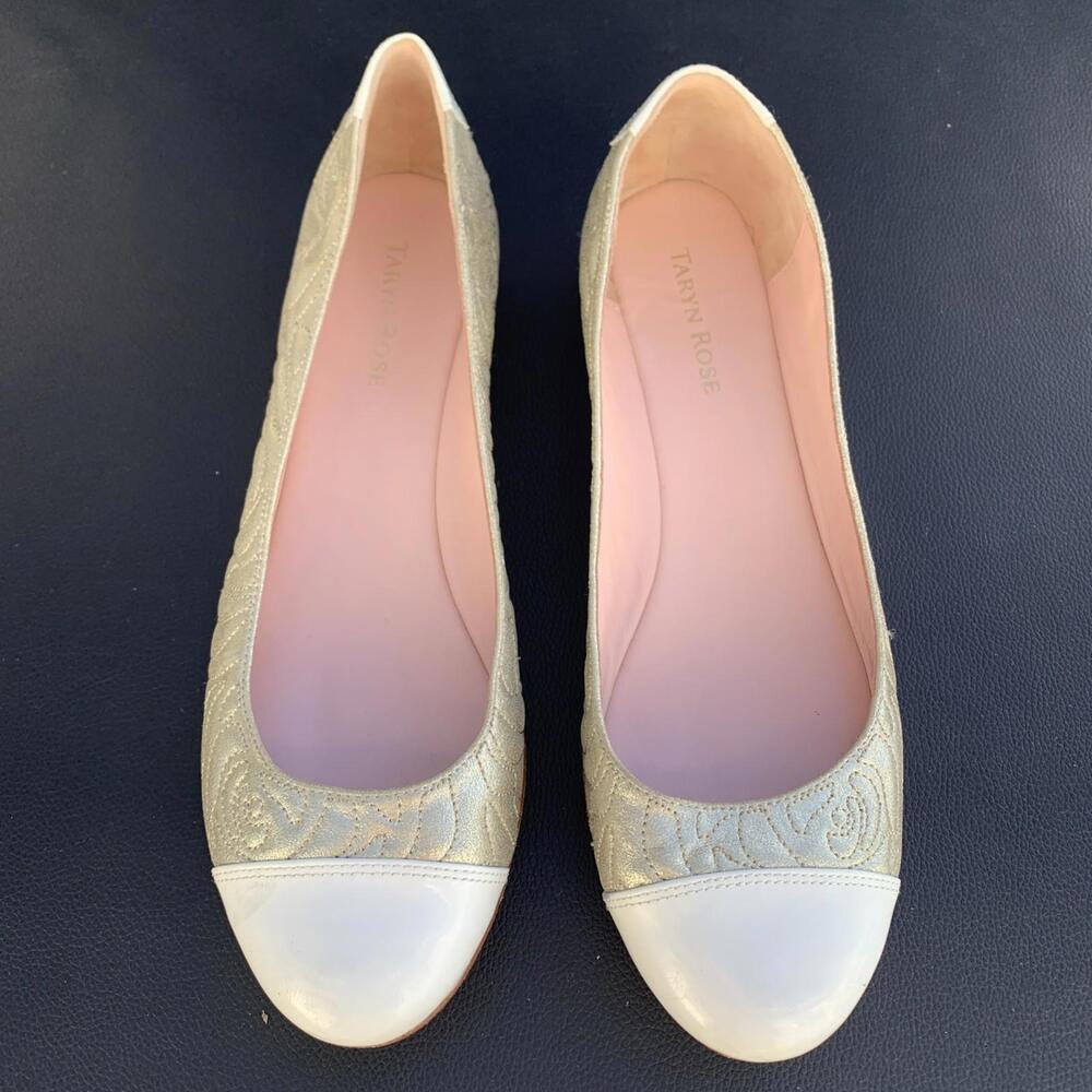 Taryn Rose Sz 8 M Womens shoes Ballet Flats Gold White Genuine Leather